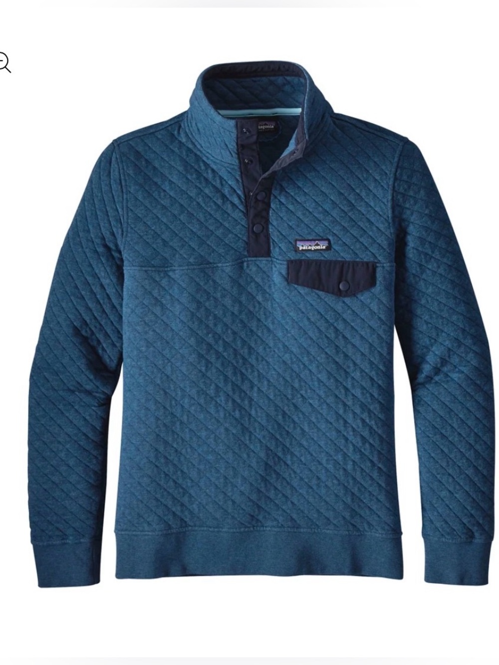 Patagonia Women’s Quilted Blue Pullover Sweatshirt High Neck Logo Size XL